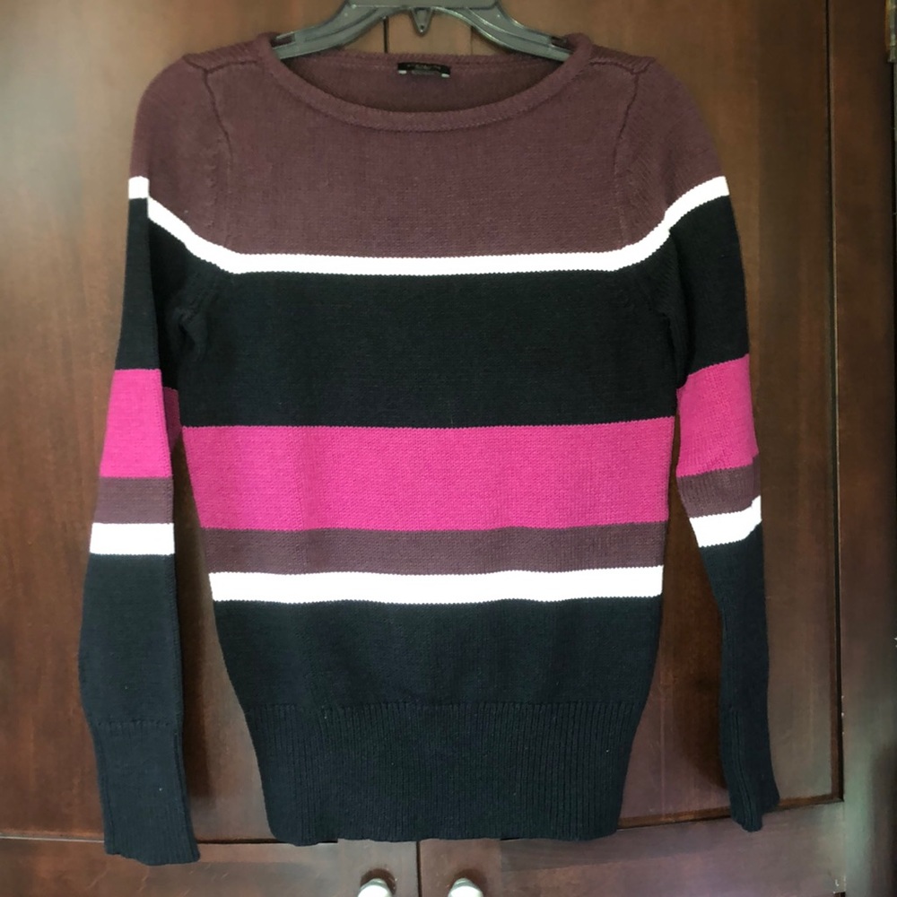 Ann Taylor Striped Black and Pink Sweater
